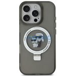 Karl Lagerfeld Ringstand Karl and Choupette iPhone 16 Pro MagSafe tok kitámasztóval, fekete