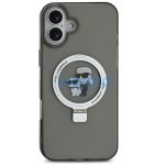 Karl Lagerfeld Ringstand Karl and Choupette iPhone 16 MagSafe tok kitámasztóval, fekete