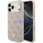 Guess PU Leather 4G Triangle Logo Gold Frame Apple iPhone 17 Pro Max MagSafe hátlap tok, rózsaszín