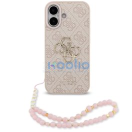   Guess PU 4G Metal Logo Strap Apple iPhone 17 hátlap tok karpánttal, rózsaszín
