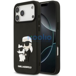   Karl Lagerfeld 3D Rubber Karl and Choupette Apple iPhone 17 Pro hátlap tok, fekete