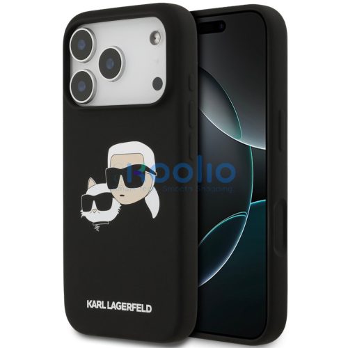 Karl Lagerfeld Silicone Double Heads Print Apple iPhone 17 Pro MagSafe kompatibilis hátlap tok, fekete
