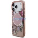 Guess IML Flowers Strap Apple iPhone 17 Pro Max MagSafe hátlap tok karpánttal, rózsaszín