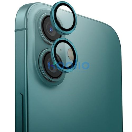 Uniq Optix Apple iPhone 16 / 16 Plus tempered kameralencse-védő üvegfólia felhelyező kerettel, zöld