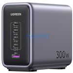 Ugreen Nexode CD333 4xUSB-C-USB-A hálózati töltő, USB-C kábellel, GaN, 300W + 240W, szürke