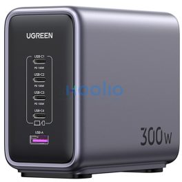   Ugreen Nexode CD333 4xUSB-C-USB-A hálózati töltő, USB-C kábellel, GaN, 300W + 240W, szürke