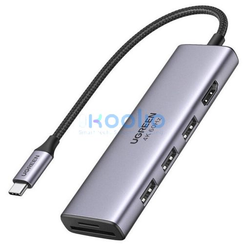 Ugreen CM511 Hub 5in1 USB-C-USB 3.0, HDMI, TF/SD, szürke