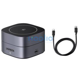   Ugreen W256 2in1 USB-C-USB-C Qi induktív iPhone/AirPods töltő USB-C kábellel, 20W, 1m, fekete