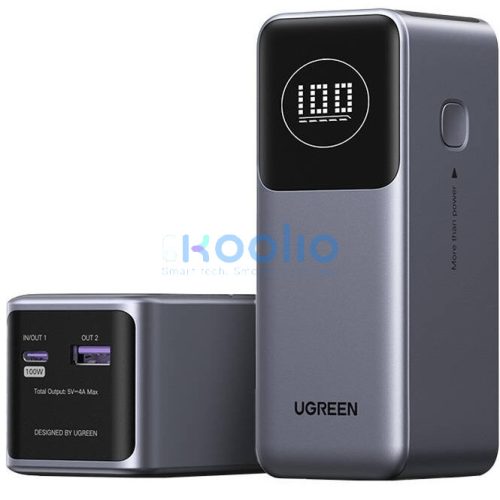 Ugreen PB724 Powerbank / külső akkumulátor LED kijelzővel, USB-A-USB-C, 12000mAh, 100W, QC+PD, szürke