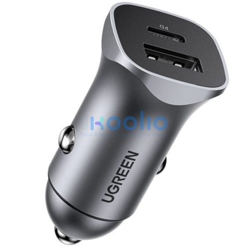 Ugreen CD130 USB-C-USB-A autós töltő, 3A, 24W, szürke