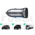 Ugreen CD130 USB-C-USB-A autós töltő, 3A, 24W, szürke