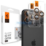 Spigen Glas.tR EZ Fit Optik Pro Apple iPhone 17 Pro / 17 Pro Max / 16 Pro / 16 Pro Max / 15 Pro / 15 Pro Max / 14 Pro / 14 Pro Max, Tempered kameralencse-védő fólia felhelyező kerettel, narancs (2db)