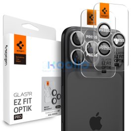   Spigen Glas.tR EZ Fit Optik Pro Apple iPhone 17 Pro / 17 Pro Max / 16 Pro / 16 Pro Max / 15 Pro / 15 Pro Max / 14 Pro / 14 Pro Max, Tempered kameralencse-védő fólia felhelyező kerettel, ezüst (2db)