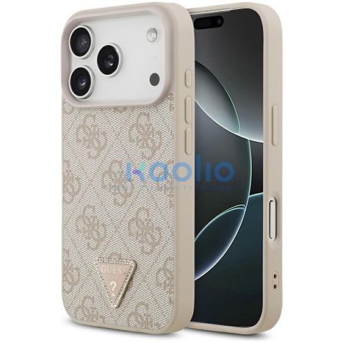 Guess Leather 4G Triangle Strass iPhone 17 Pro Max kemény hátlap tok, rózsaszín