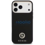 Guess 4G Grained Strass Logo Apple iPhone 17 Pro MagSafe tok kameravédő peremmel, fekete-arany