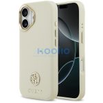 Guess 4G Grained Strass Logo Apple iPhone 17 MagSafe tok kameravédő peremmel, bézs-arany