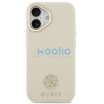 Guess 4G Grained Strass Logo Apple iPhone 17 MagSafe tok kameravédő peremmel, bézs-arany