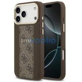   Guess 4G Stripe Apple iPhone 17 Pro MagSafe tok kameravédő kerettel, barna-arany