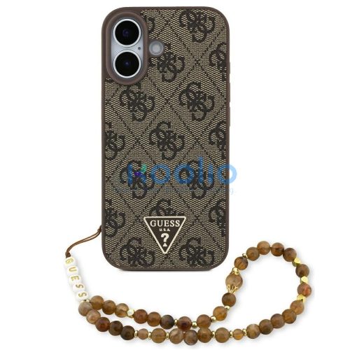Guess 4G Strap Triangle Logo Apple iPhone 17 MagSafe hátlap tok karpánttal, barna-arany