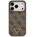 Guess Leather 4G Triangle Strass iPhone 17 Pro Max kemény hátlap tok, barna