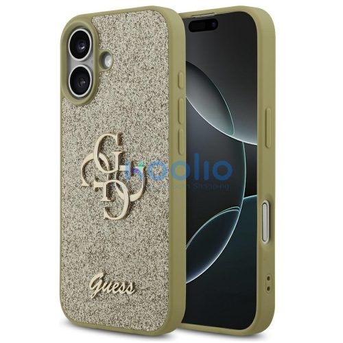 Guess Fixed Glitter Big 4G Apple iPhone 17 hátlap tok, csillámos, arany