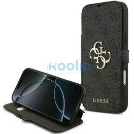   Guess Book 4G Metal Logo Apple iPhone 17 Pro Max oldalra nyíló tok kártyatartóval, fekete
