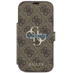 Guess Book 4G Metal Logo Apple iPhone 17 Pro Max oldalra nyíló tok kártyatartóval, barna