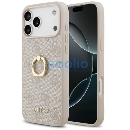 Guess 4G Ring Stand Apple iPhone 17 Pro Max tok, gyűrű alakú tartóval, rózsaszín