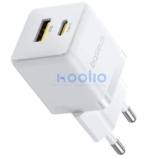 Baseus Palm 2in1 USB-C-USB-A hálózati gyorstöltő adapter, 20W, fehér