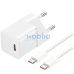 Baseus GaN5 Mini USB-C hálózati gyorstöltő adapter 20W, + USB-C-USB-C fonott kábel, 100W, fehér
