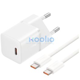   Baseus GaN5 Mini USB-C hálózati gyorstöltő adapter 20W, + USB-C-USB-C fonott kábel, 100W, fehér