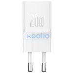 Baseus GaN5 Mini USB-C hálózati gyorstöltő adapter 20W, + USB-C-USB-C fonott kábel, 100W, fehér