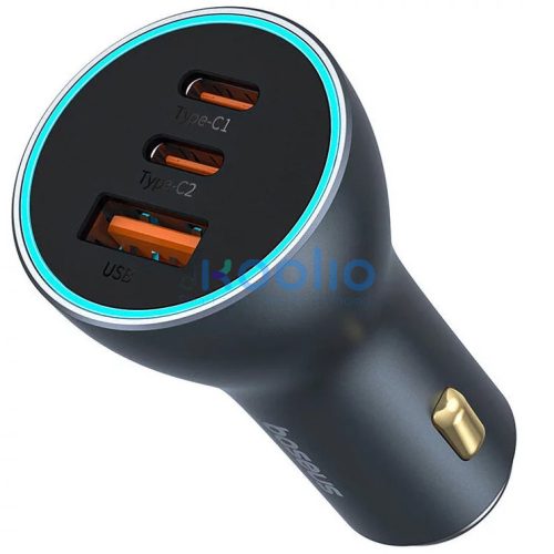 Baseus Golden Contactor Pro GaN 2xUSB-C-USB-A autós töltő, 65W, szürke