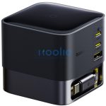 Baseus Super GaN 3xUSB-C-USB-A töltőállomás behűzható kábellel, 100W, fekete