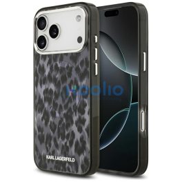   Karl Lagerfeld IML Leopard Pattern Apple iPhone 17 Pro MagSafe kompatibilis hátlap tok, leopárd minta, fekete