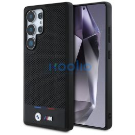   BMW Leather Tricolor Stripe Samsung Galaxy S25 Ultra MagSafe hátlap tok, fekete