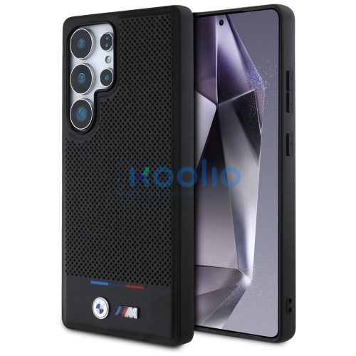BMW Leather Tricolor Stripe Samsung Galaxy S25 Ultra MagSafe hátlap tok, fekete