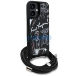 Karl Lagerfeld Crossbody Grained Pattern & Logo iPhone 16 műbőr hátlap tok vállpánttal, MagSafe, fekete