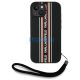 Karl Lagerfeld Saffiano Athleisure Stripes Cord iPhone 15 hátlap tok csuklópánttal, fekete-piros