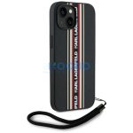 Karl Lagerfeld Saffiano Athleisure Stripes Cord iPhone 15 hátlap tok csuklópánttal, fekete-piros