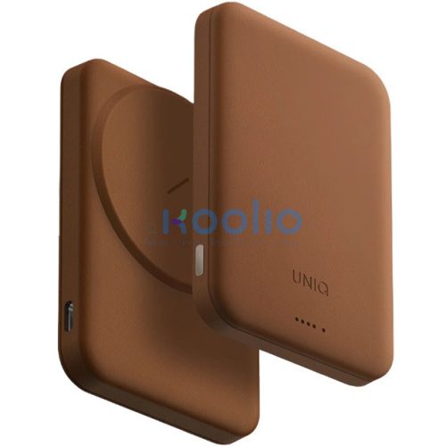 Uniq Lyden Lexa Fast Wireless USB-C PD Powerbank / külső akkumulátor, MagSafe, kompakt, 5000mAh, Caramel, barna