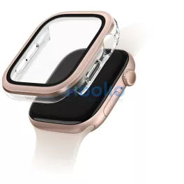   Uniq Voute Apple Watch 11 / Watch 10 46mm műanyag tok, tempered glass kijelzővédő üvegfóliával, rozéarany