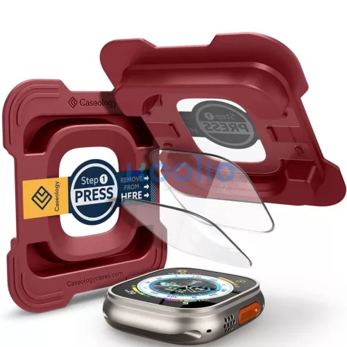 Spigen Caseology Snap Fit Apple Watch Ultra 1-3 (49 mm) Tempered Glass kijelzővédő üvegfólia felhelyező kerettel, átlátszó (2db)