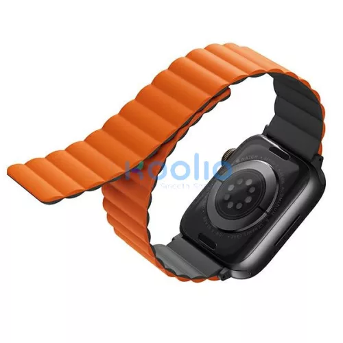 Uniq Revix Apple Watch 44/45/46/49mm mágneses szilikon szíj, állítható, narancs-szürke