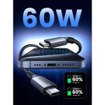 Ugreen US567 USB-C-USB-C töltő-és adatkábel, Nylon, 60W, 3A, 1m, fekete