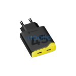 Tactical Minimi 2xUSB-C-USB-A gyorstöltő adapter, kompakt, GaN, 65W, sárga-fekete