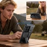 Tech-Protect Kevlar Cam+ Samsung Galaxy S25 FE tok kameravédelemmel, kitámasztóval, megerősített sarokkal, fekete