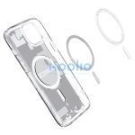 Apple iPhone 15 Plus, Műanyag hátlap védőtok + szilikon keret, Magsafe töltővel kompatibilis, iPhone belső minta, Spigen Ultra Hybrid Zero One Mag, átlátszó/fehér