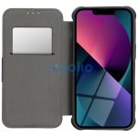 Apple iPhone 17 Pro, Oldalra nyíló tok, légpárnás sarok, bőrhatású, karbon minta, Razor Book, zöld