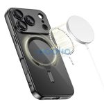 Apple iPhone 17, Műanyag hátlap védőtok + szilikon keret, közepesen ütésálló, Magsafe töltővel kompatibilis, fényes keret, Magflex Magsafe, átlátszó/fekete